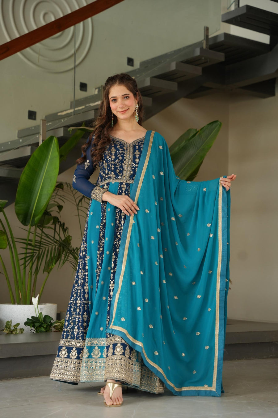 Designer Anarkali Kurta Set with Heavy Embroidery & Dupatta.