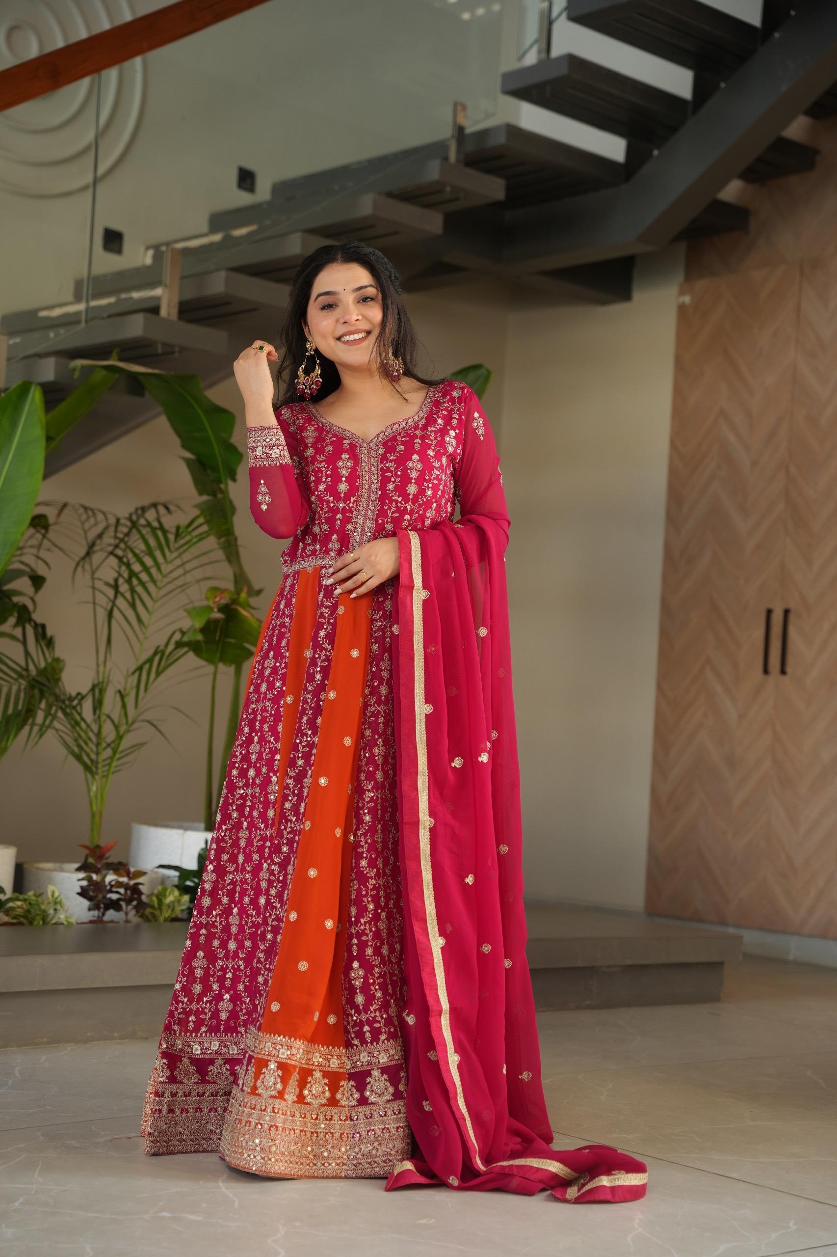Designer Anarkali Kurta Set with Heavy Embroidery & Dupatta.