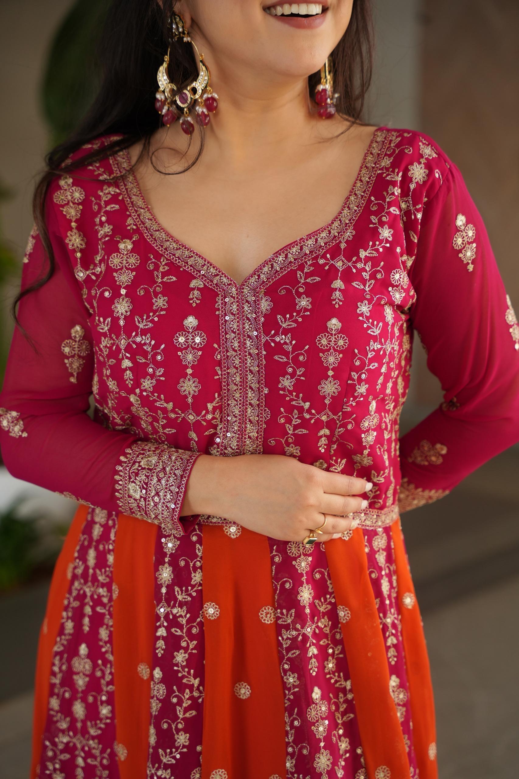 Designer Anarkali Kurta Set with Heavy Embroidery & Dupatta.