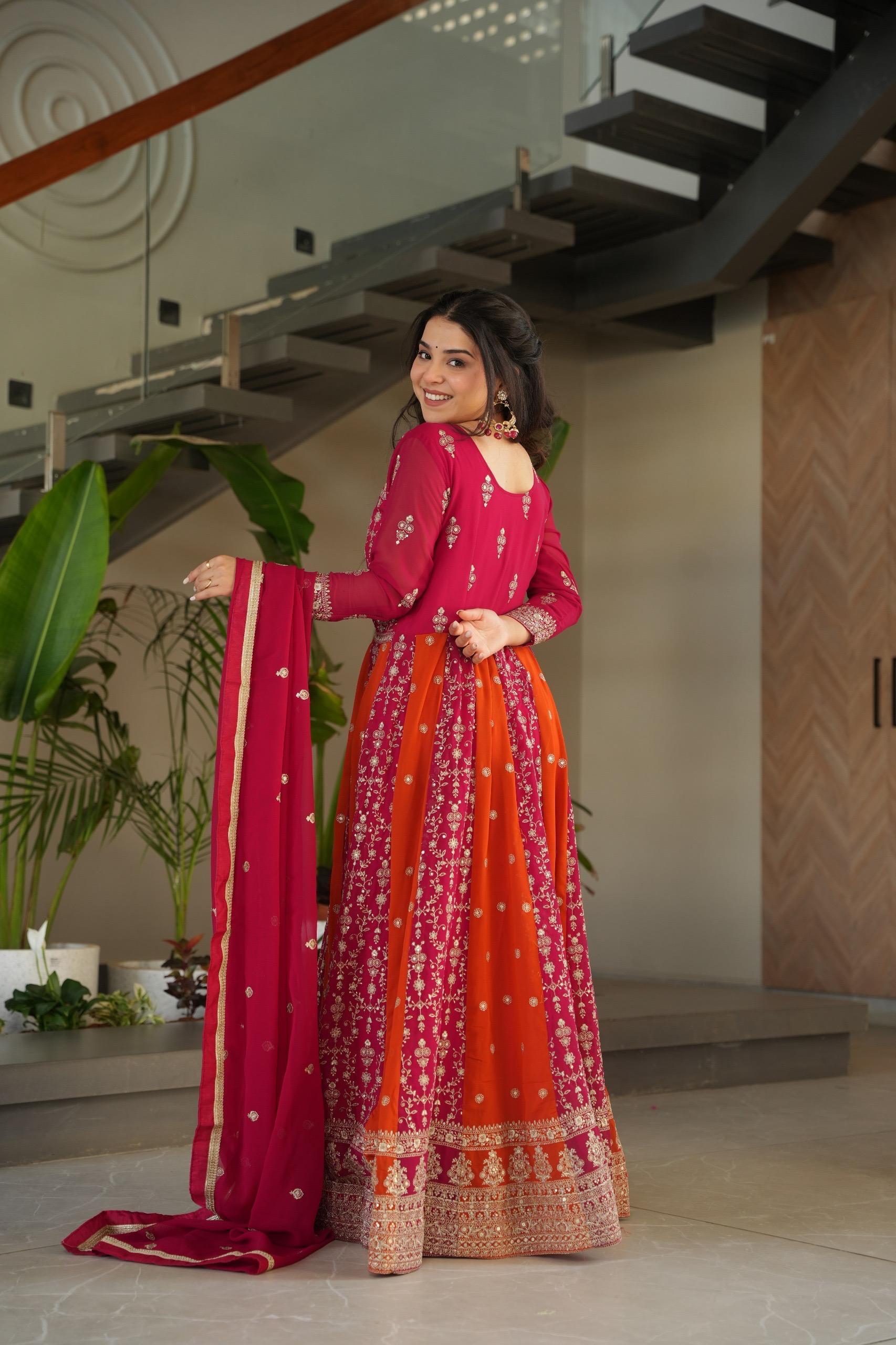 Designer Anarkali Kurta Set with Heavy Embroidery & Dupatta.