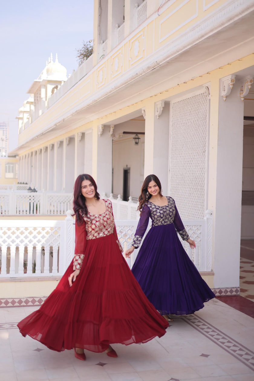 Elegant Anarkali Gown with Embroidered Yoke Design.