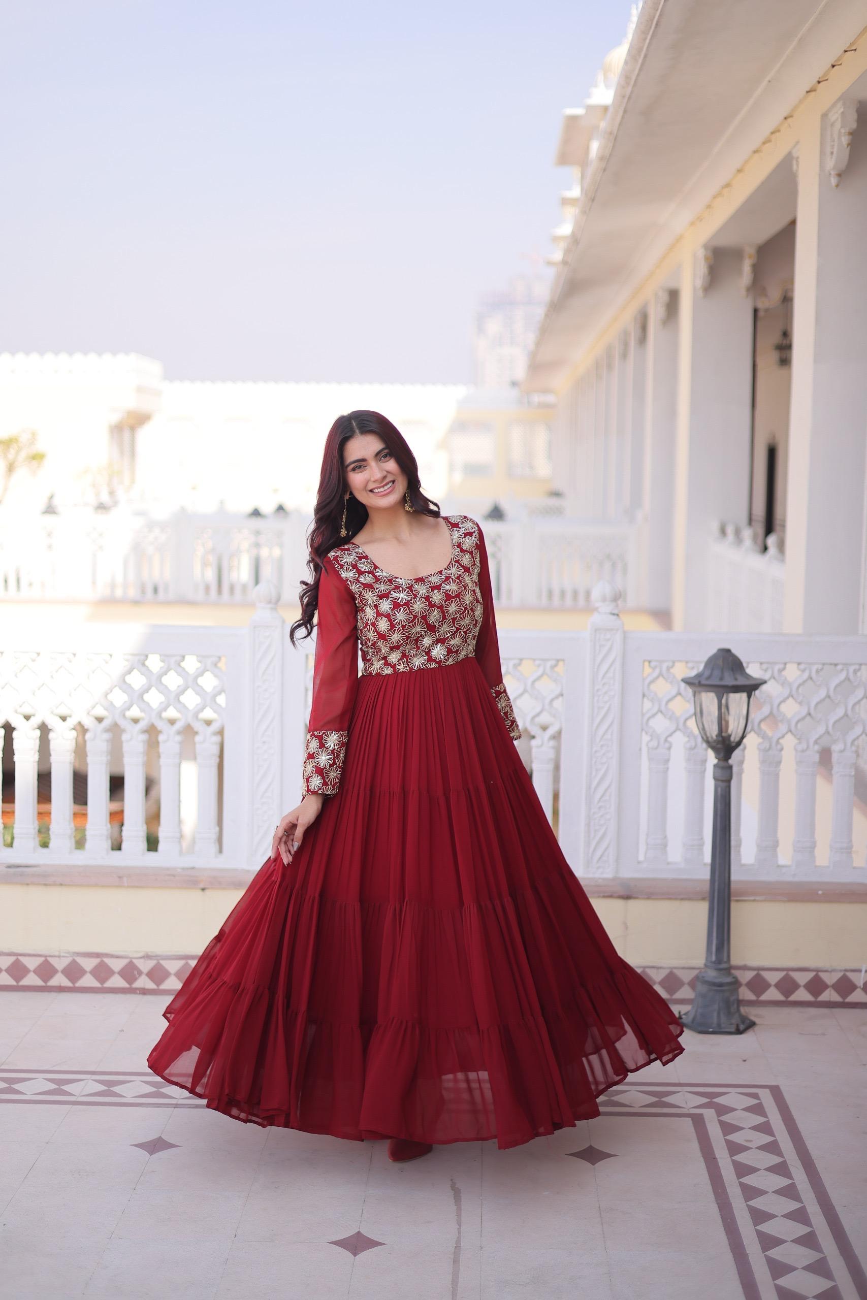 Elegant Anarkali Gown with Embroidered Yoke Design.