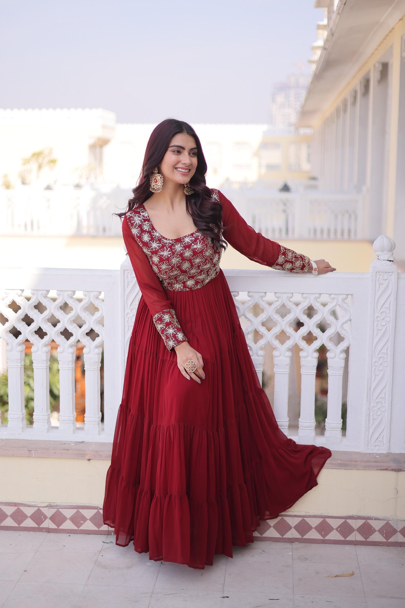 Elegant Anarkali Gown with Embroidered Yoke Design.