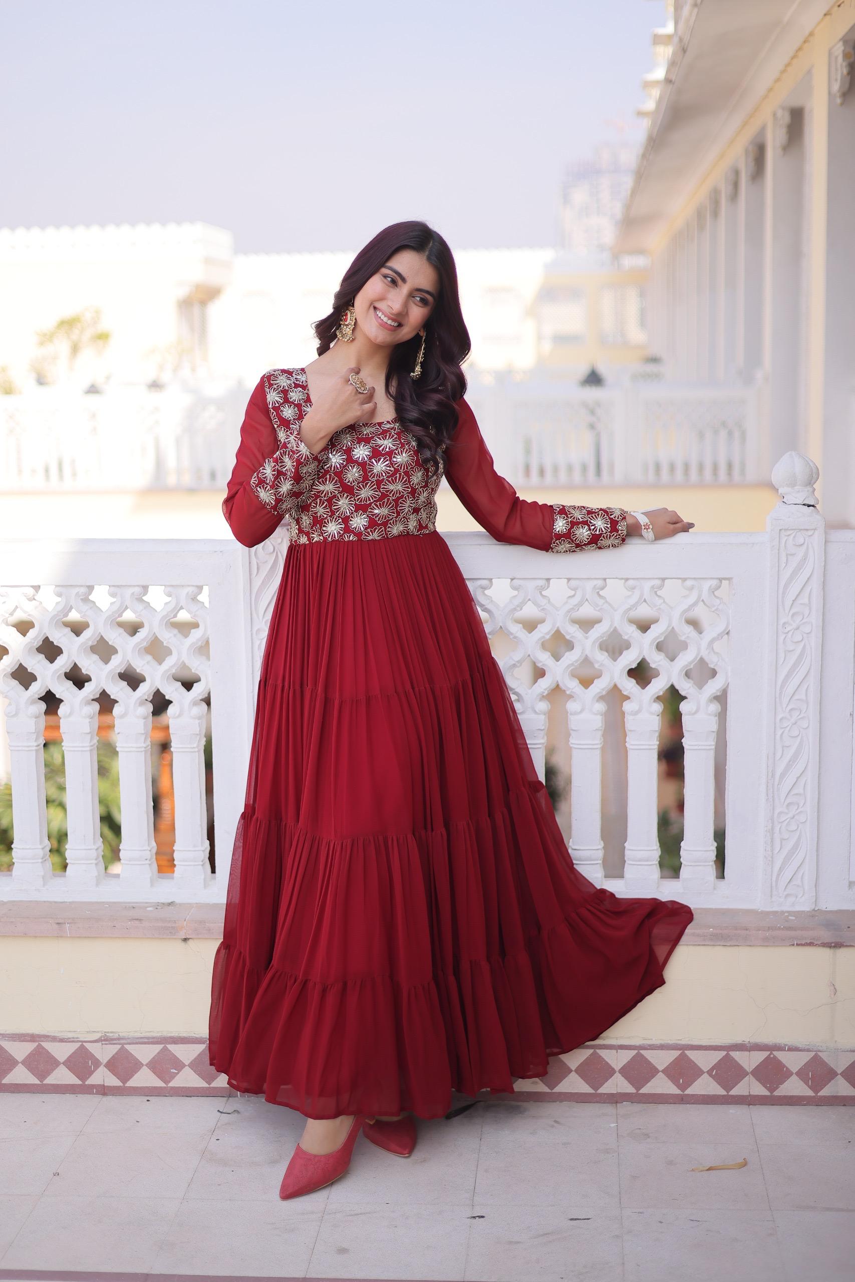 Elegant Anarkali Gown with Embroidered Yoke Design.