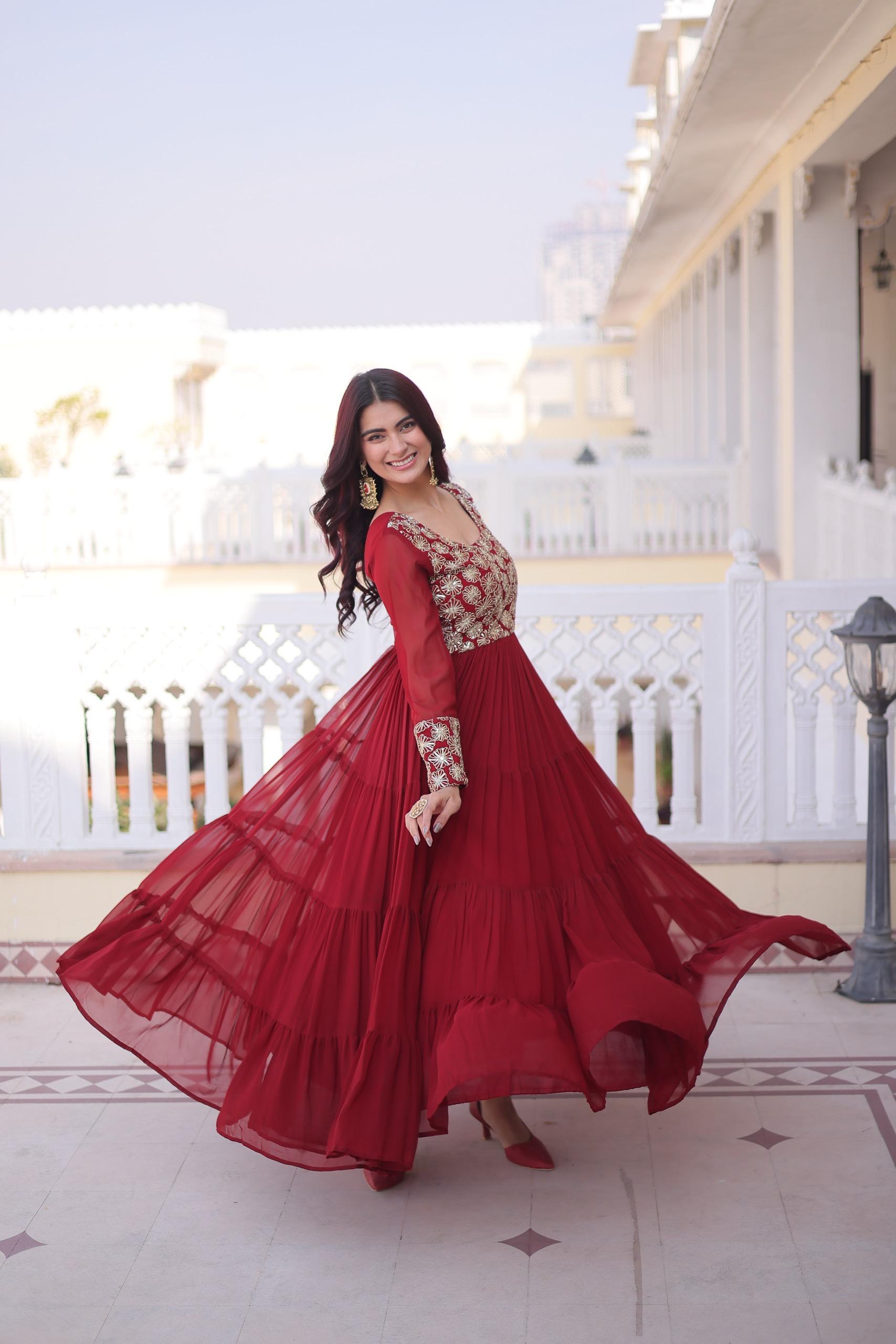 Elegant Anarkali Gown with Embroidered Yoke Design.