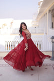 Elegant Anarkali Gown with Embroidered Yoke Design.