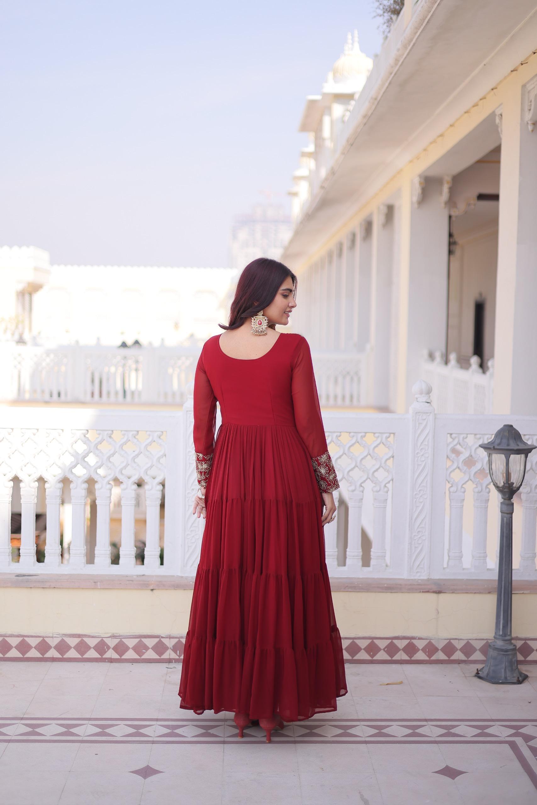 Elegant Anarkali Gown with Embroidered Yoke Design.
