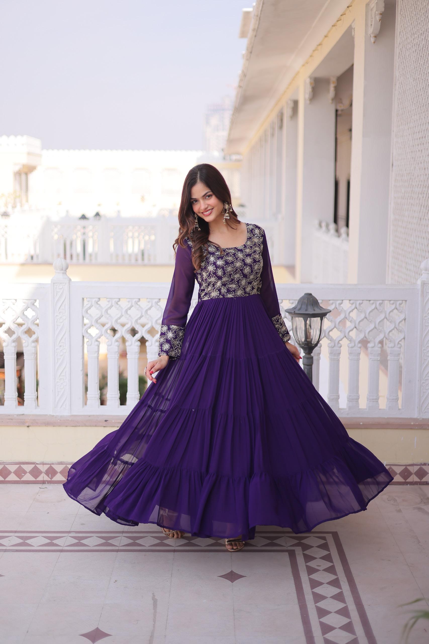 Elegant Anarkali Gown with Embroidered Yoke Design.