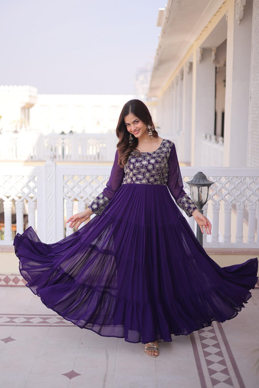Elegant Anarkali Gown with Embroidered Yoke Design.