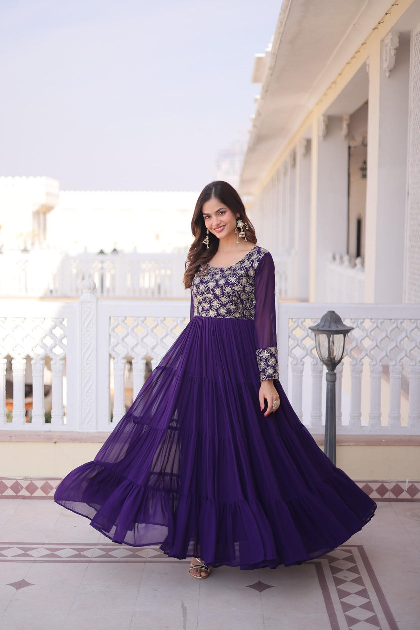 Elegant Anarkali Gown with Embroidered Yoke Design.