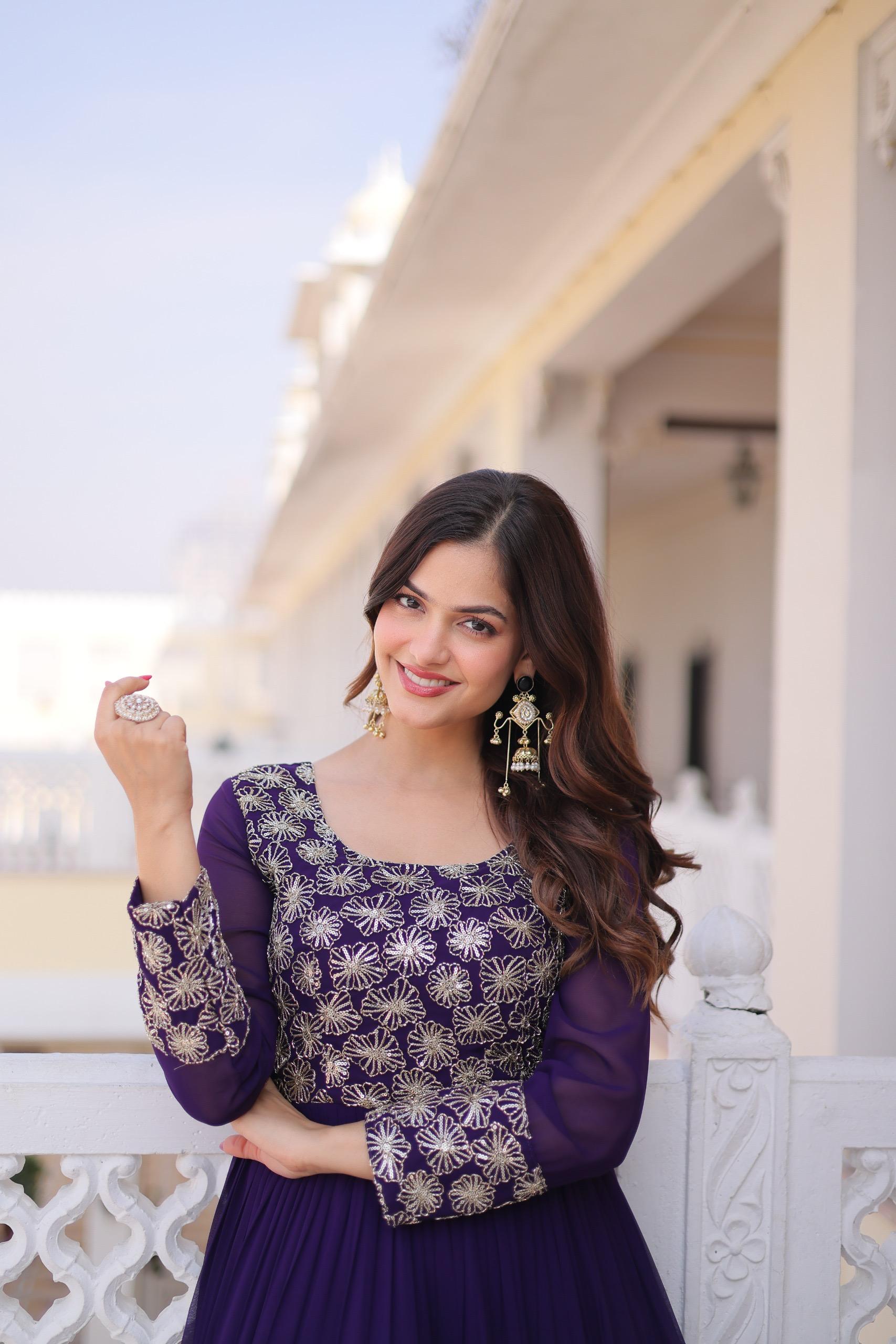 Elegant Anarkali Gown with Embroidered Yoke Design.
