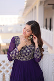 Elegant Anarkali Gown with Embroidered Yoke Design.