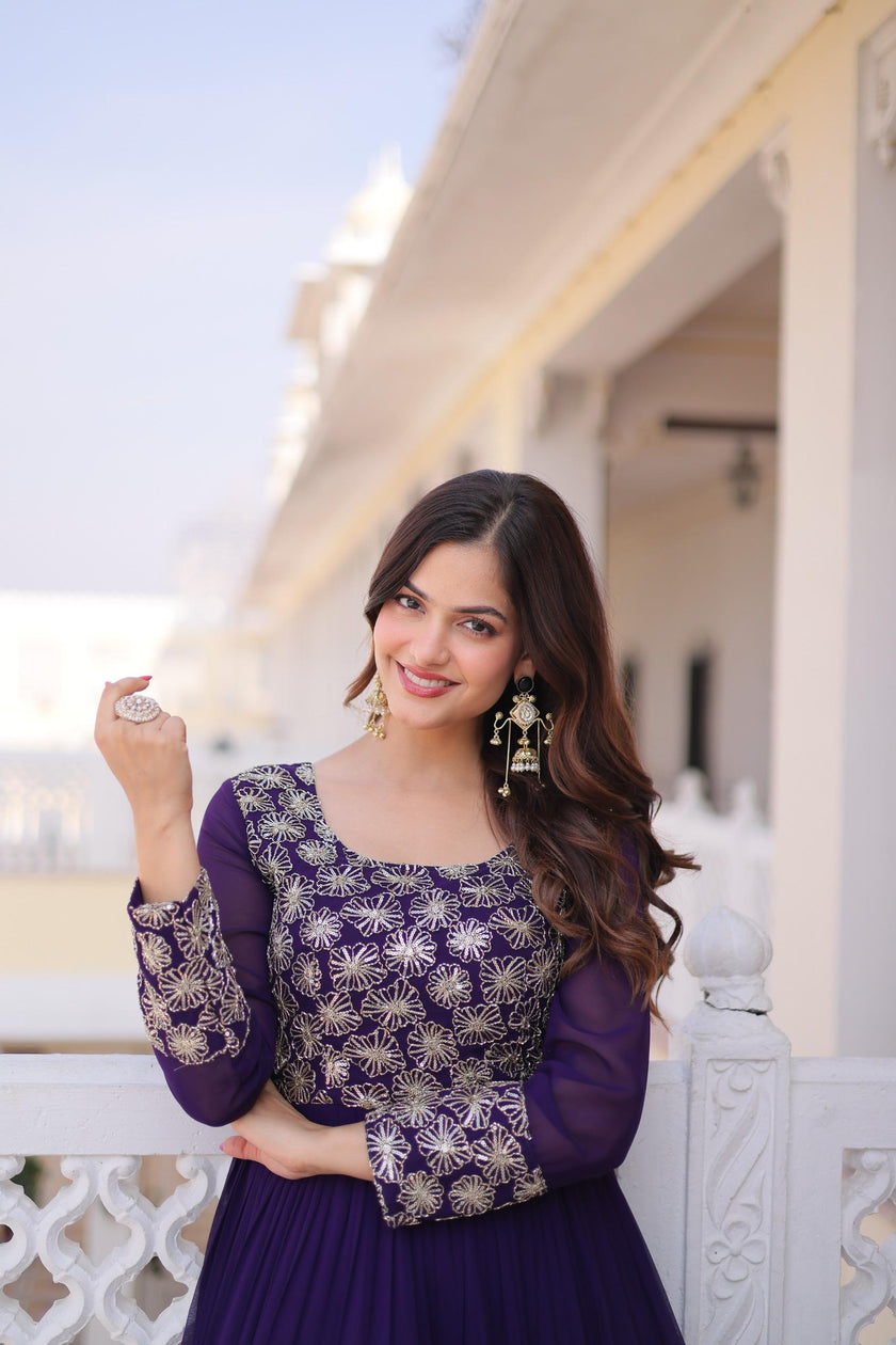 Elegant Anarkali Gown with Embroidered Yoke Design.
