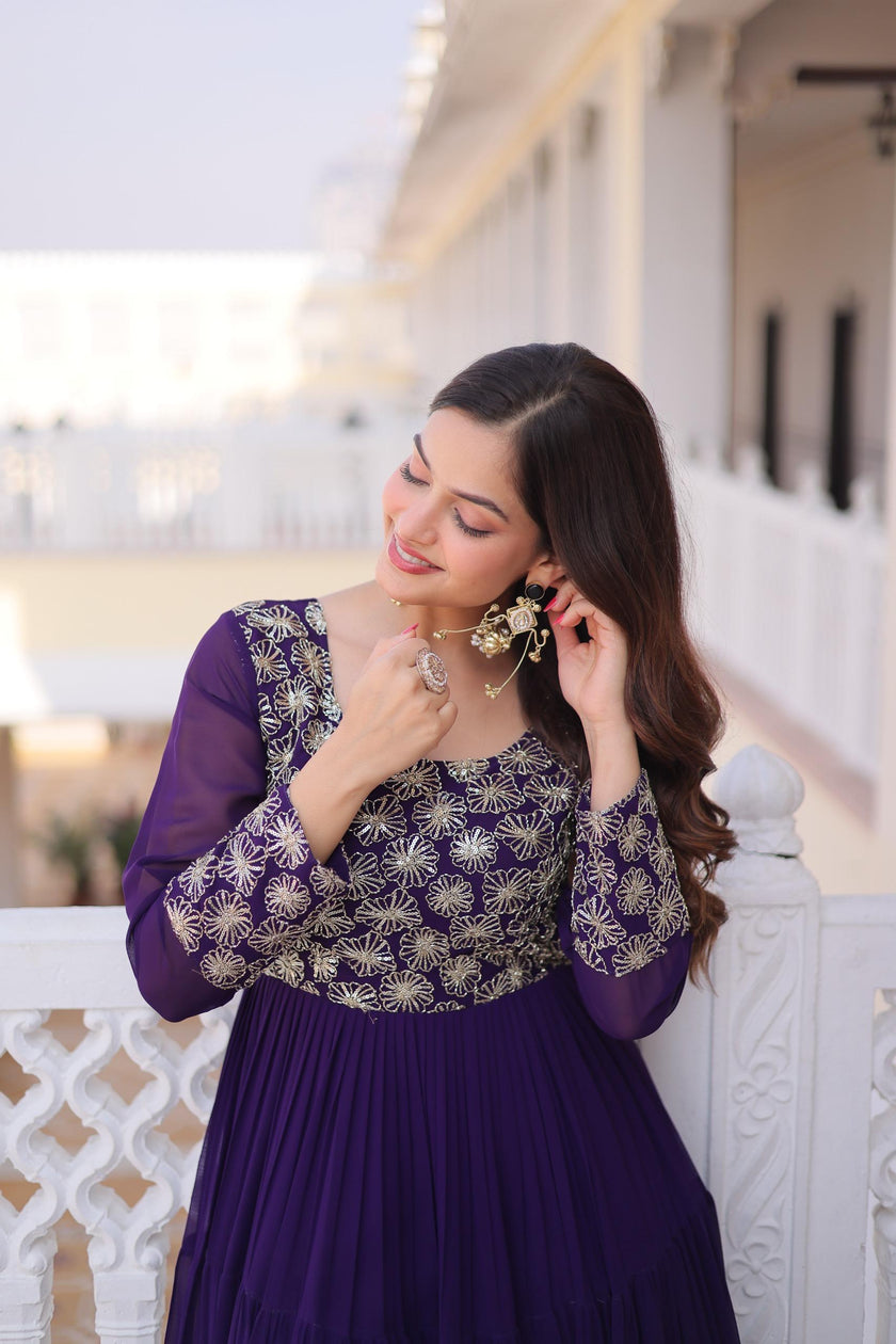 Elegant Anarkali Gown with Embroidered Yoke Design.