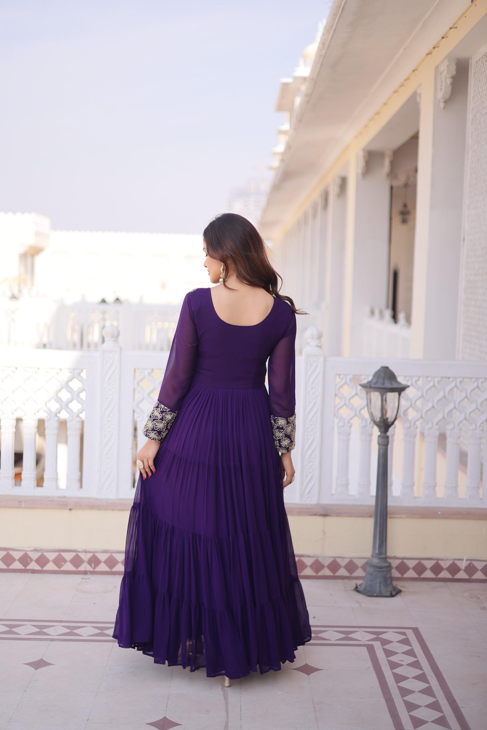 Elegant Anarkali Gown with Embroidered Yoke Design.