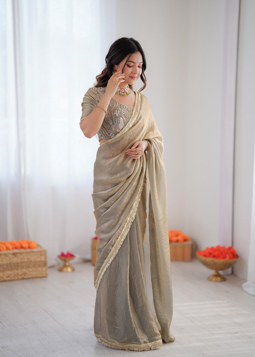 Graceful Party Wear Saree with Subtle Shine Finish.