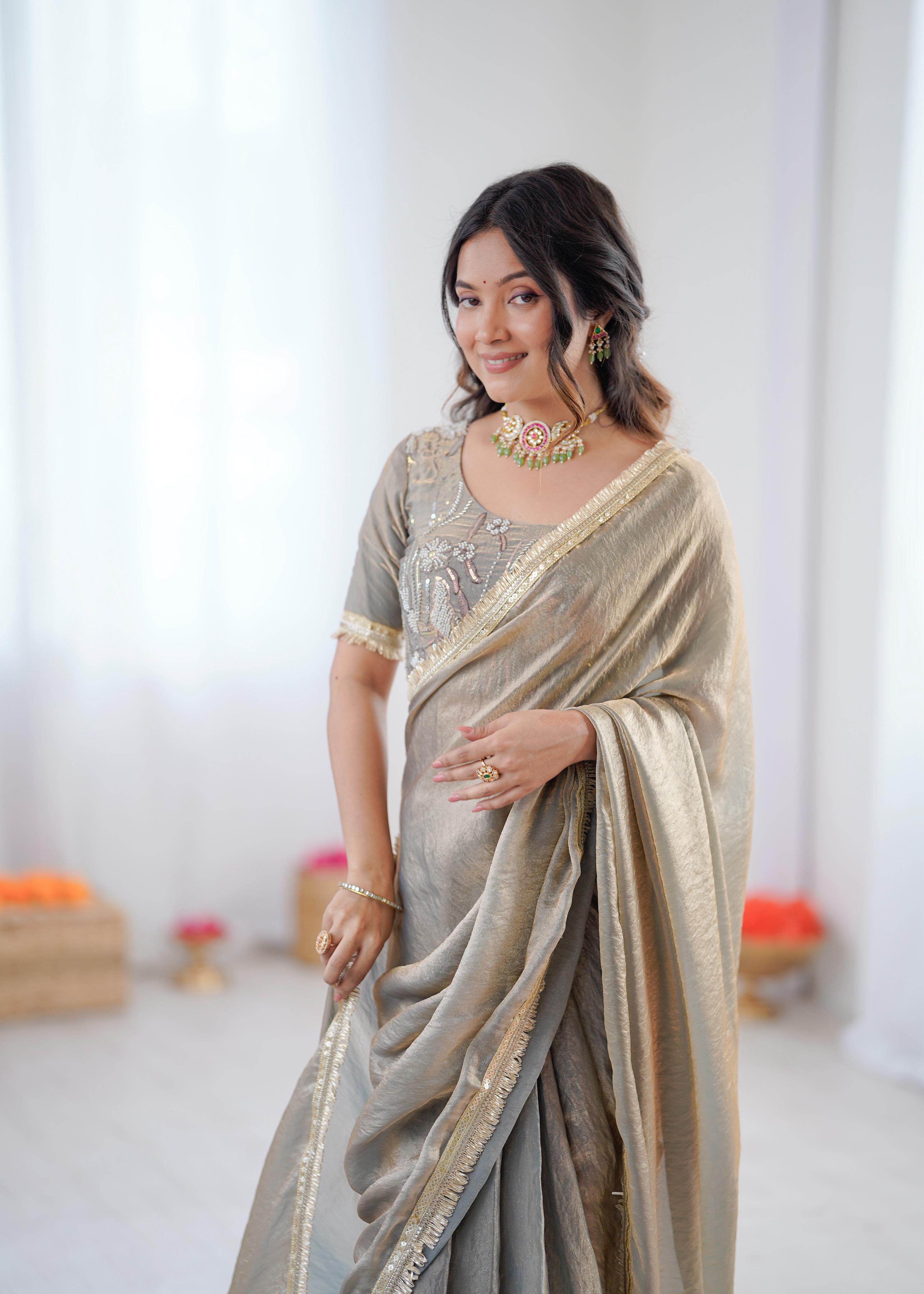 Graceful Party Wear Saree with Subtle Shine Finish.