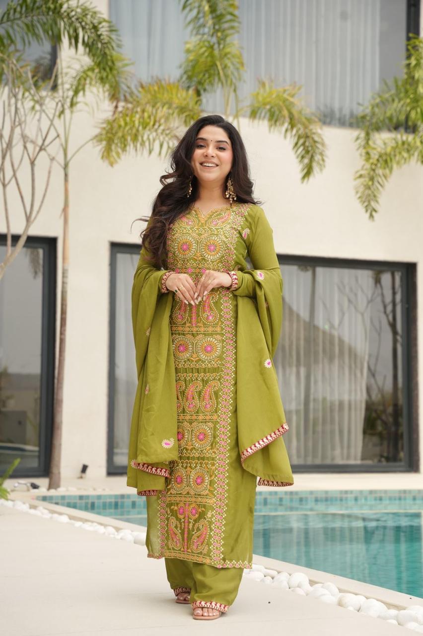 Traditional Punjabi Suit Set with Designer Dupatta.