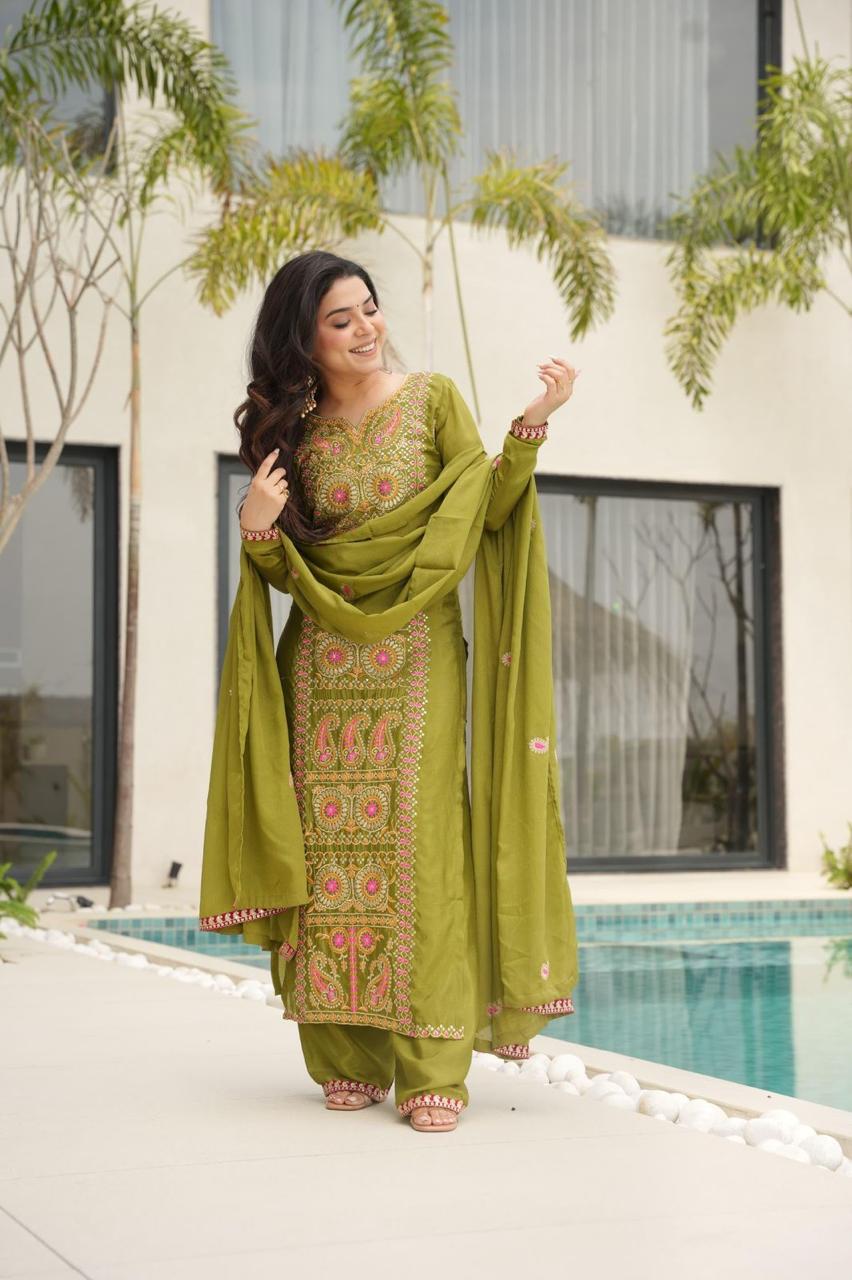 Traditional Punjabi Suit Set with Designer Dupatta.