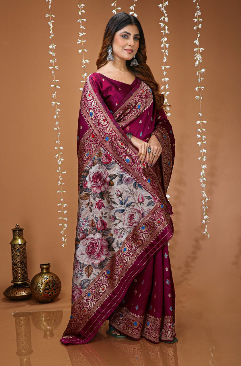 Premium Silk Saree with Floral Pallu Design.
