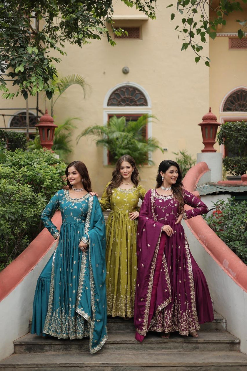 Royal Embroidered Anarkali Set Trio Collection.
