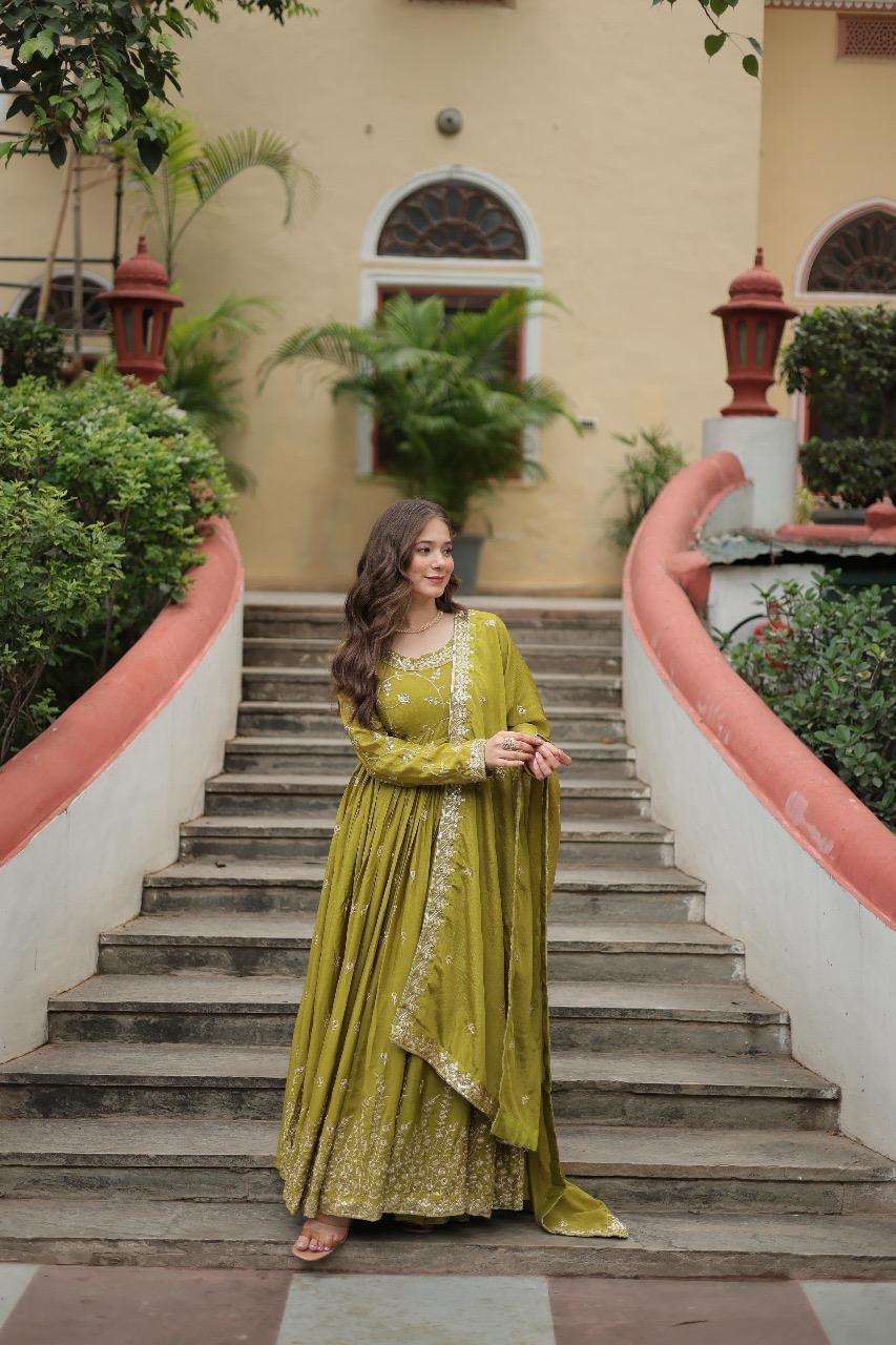 Royal Embroidered Anarkali Set Trio Collection.