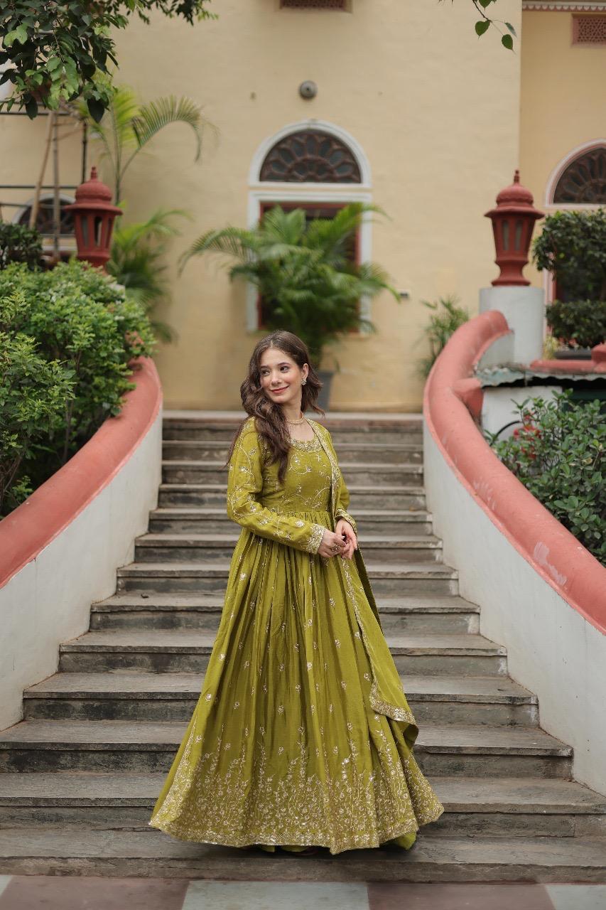 Royal Embroidered Anarkali Set Trio Collection.