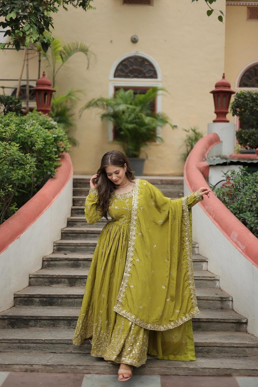 Royal Embroidered Anarkali Set Trio Collection.
