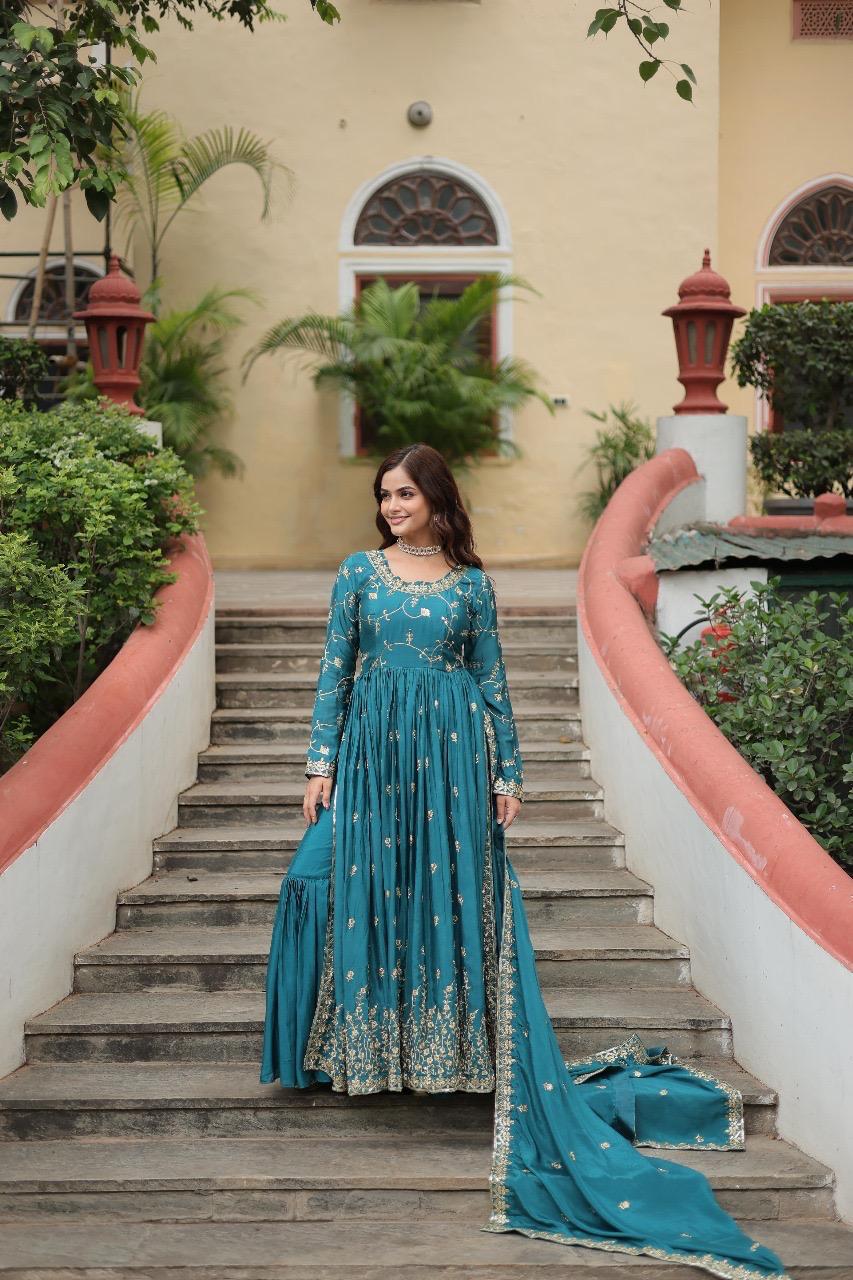 Royal Embroidered Anarkali Set Trio Collection.