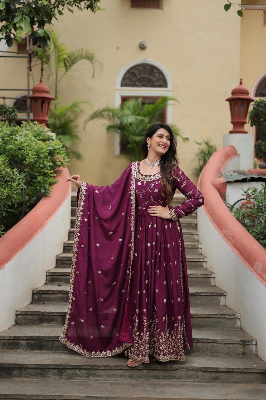 Royal Embroidered Anarkali Set Trio Collection.