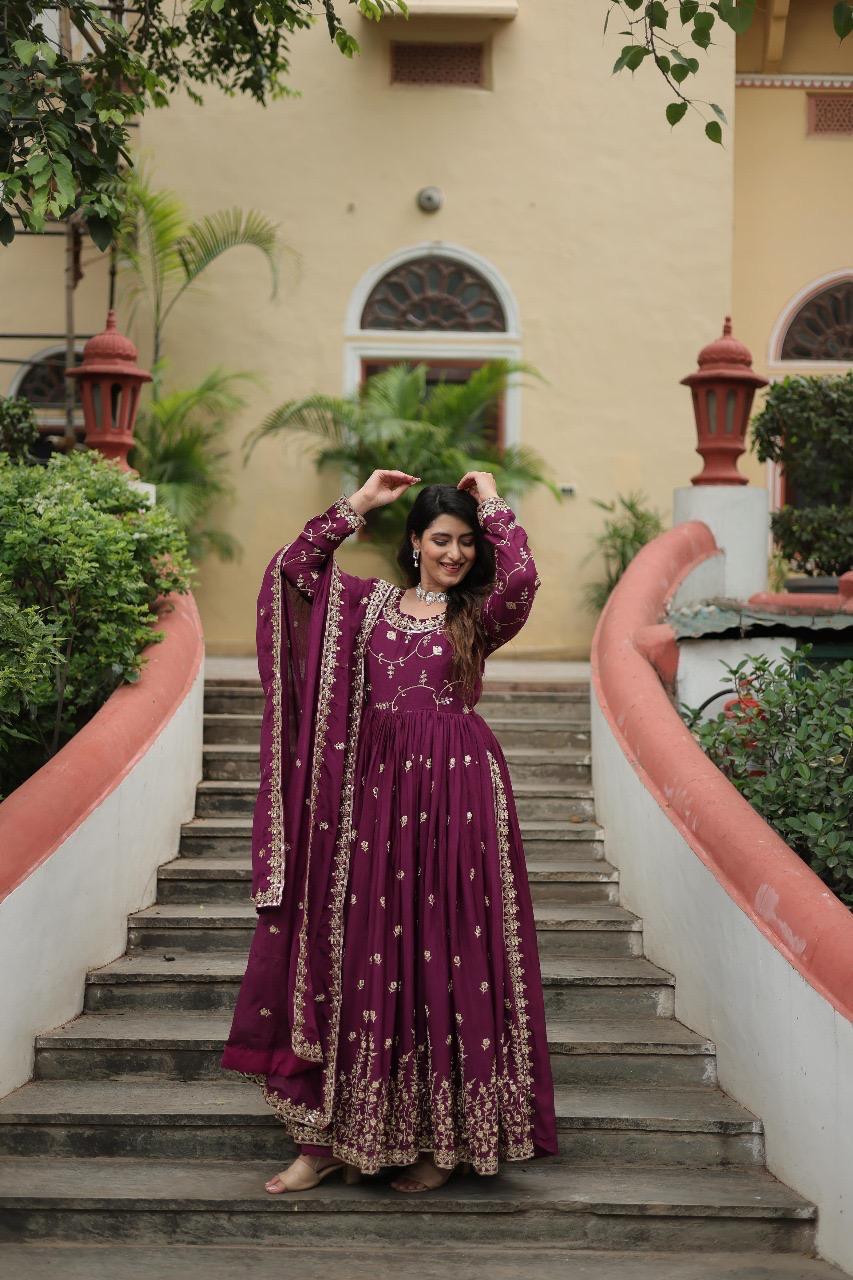 Royal Embroidered Anarkali Set Trio Collection.