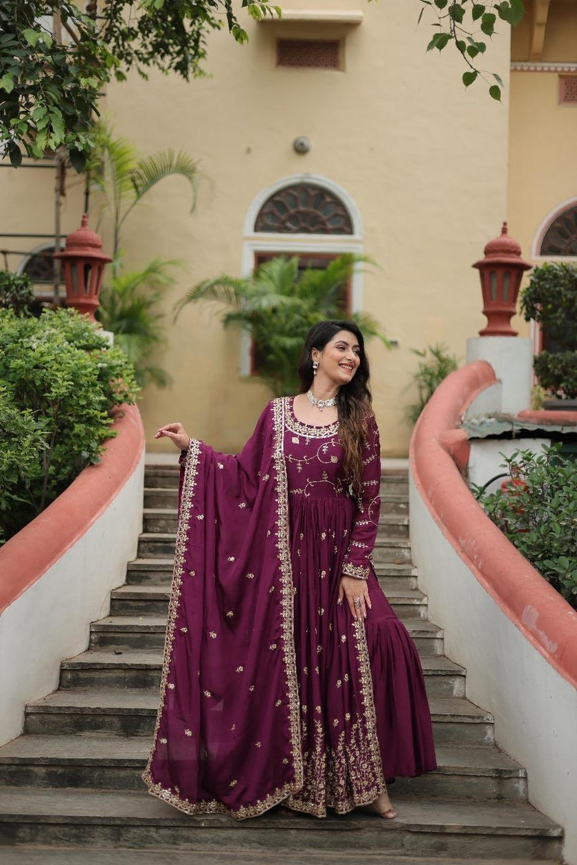 Royal Embroidered Anarkali Set Trio Collection.