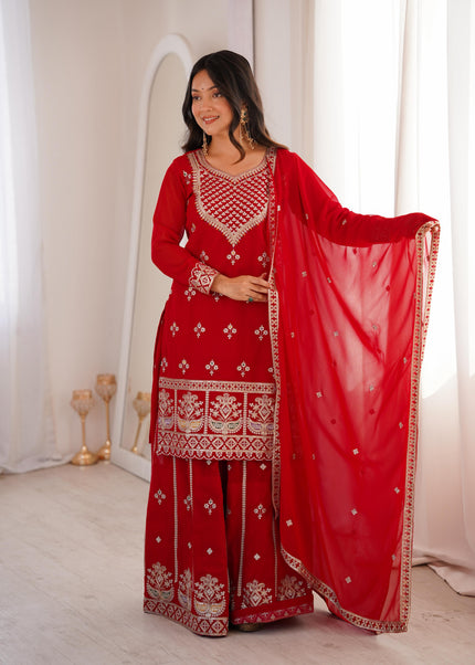Designer Embroidered Kurta Palazzo Set with Dupatta.