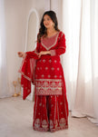 Designer Embroidered Kurta Palazzo Set with Dupatta.