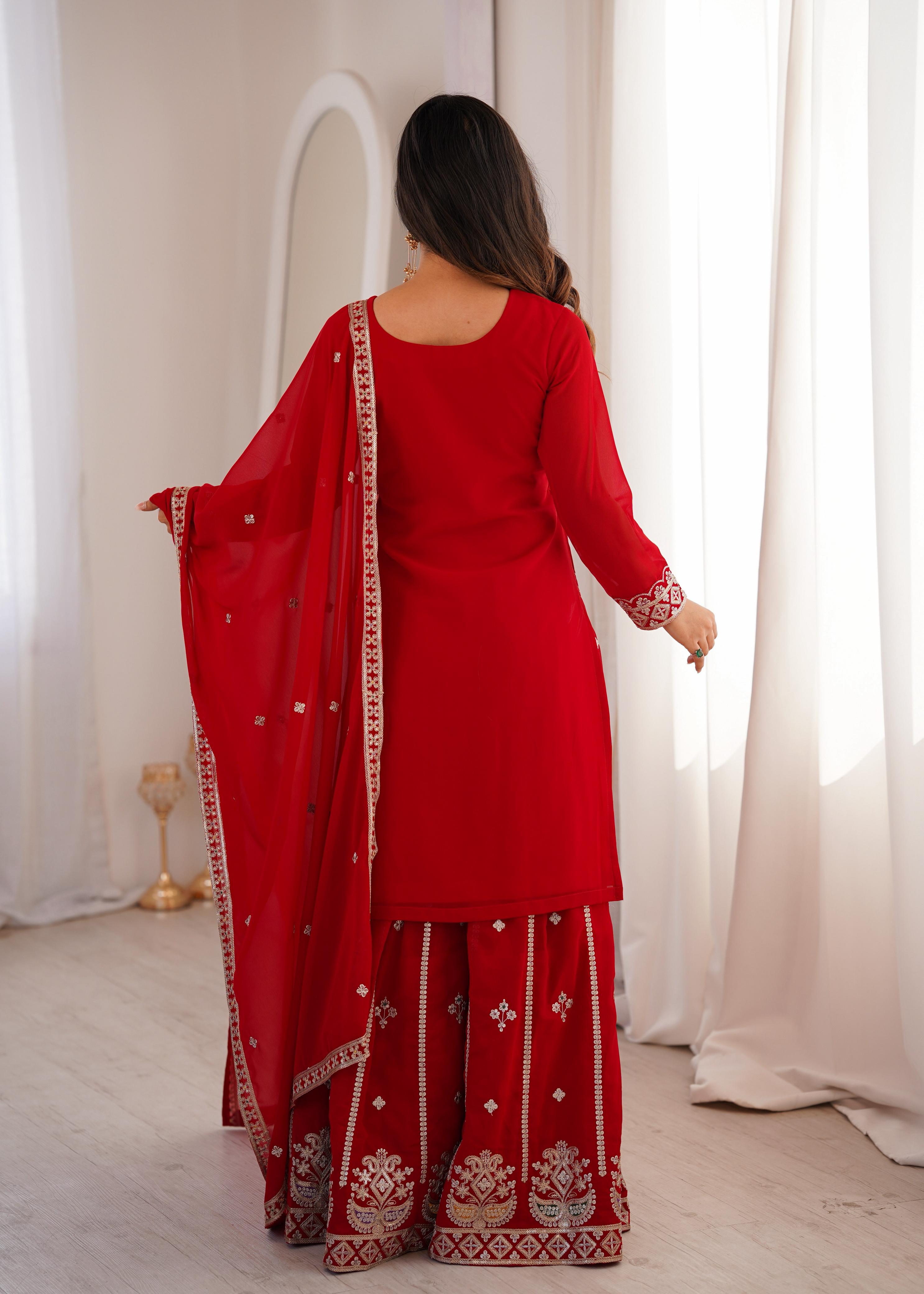 Designer Embroidered Kurta Palazzo Set with Dupatta.