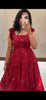 Red Floral Embroidered Tiered Midi Dress.
