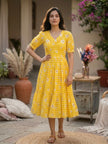 Women’s Checked Floral Print Casual Midi Dress.