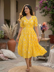 Women’s Checked Floral Print Casual Midi Dress.