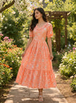 Women’s Checked Floral Print Casual Midi Dress.