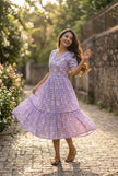 Women’s Checked Floral Print Casual Midi Dress.