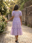 Women’s Checked Floral Print Casual Midi Dress.