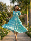 Women’s Checked Floral Print Casual Midi Dress.
