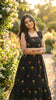 Black Embroidered Floral Tiered Midi Dress.