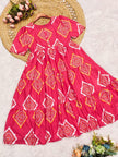 Women’s Pink Printed Tiered Midi Dress.