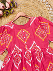 Women’s Pink Printed Tiered Midi Dress.