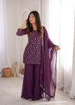 Stylish Party Wear Kurta Palazzo Set with Chiffon Dupatta.