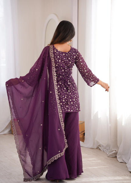 Stylish Party Wear Kurta Palazzo Set with Chiffon Dupatta.