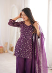 Stylish Party Wear Kurta Palazzo Set with Chiffon Dupatta.