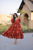 Women’s Printed Puff Sleeve Flared Midi Dress.