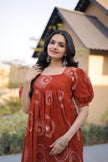 Women’s Printed Puff Sleeve Flared Midi Dress.